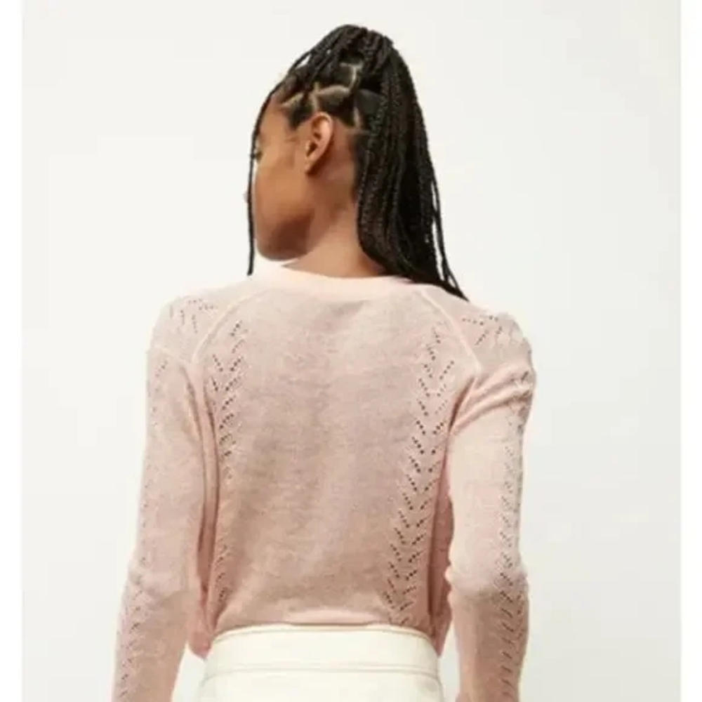 Veronica Beard‎ Womens Pink Soren Twist Front Linen Blend V Neck Sweater Size Sm - Picture 2 of 7